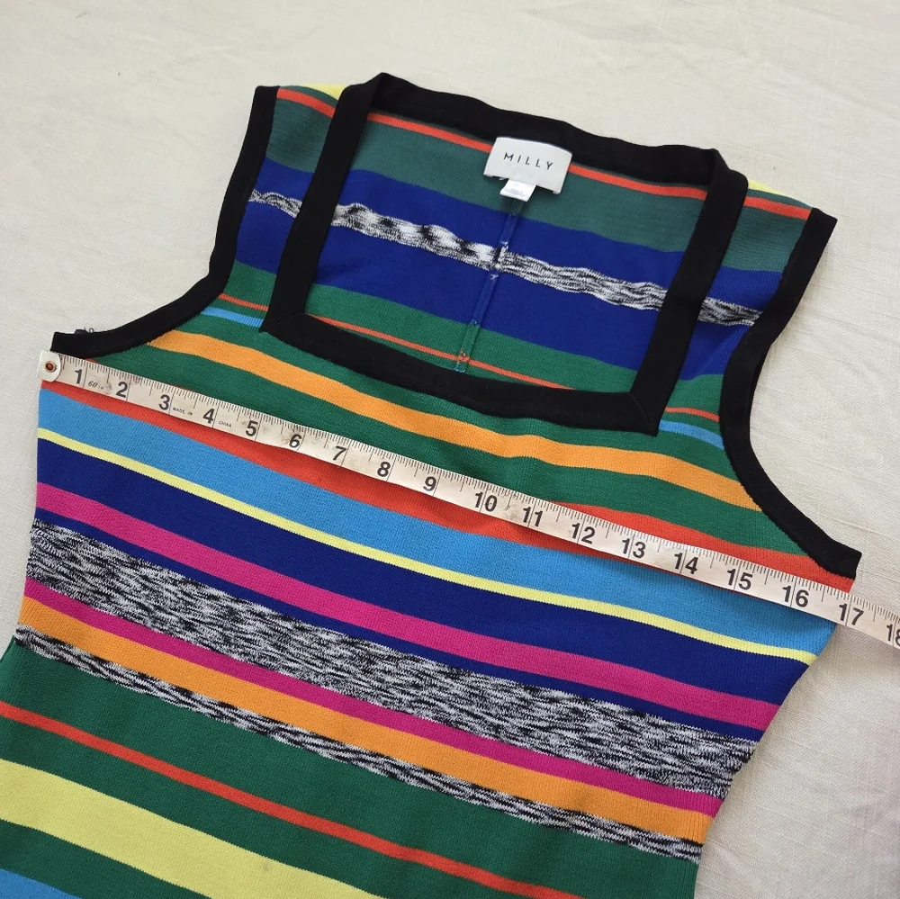 MILLY Rainbow Colorful Striped Women's Dress 10/12 Fitted Bodycon Pencil - Picture 11 of 13